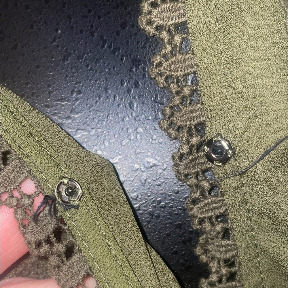Francesca's Collections Olive Lace-Trim Surplice Top - Picture 3 of 5